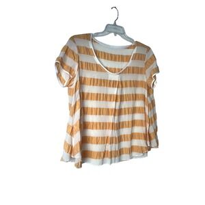 Attic and Barn Italy 100% Silk Striped Scoop Neck Blouse Marigold Cream Size L